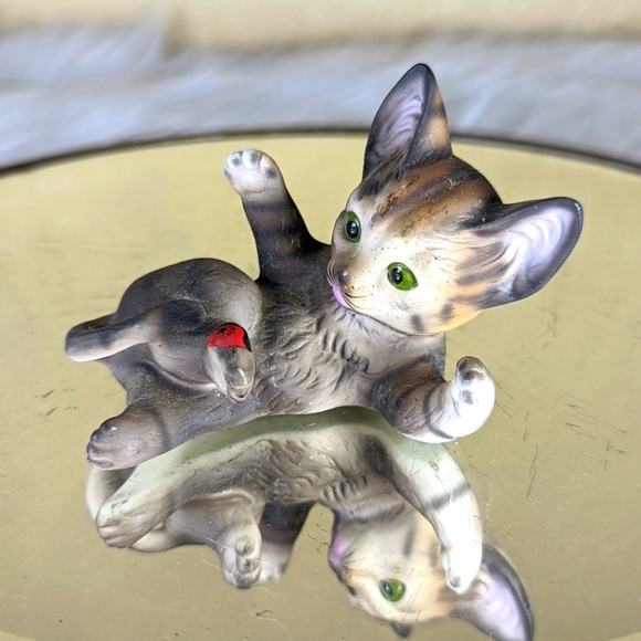 Cat Kitten Vintage Bisque Japan Miniature Figurine Hand Painted - Picture 2 of 8